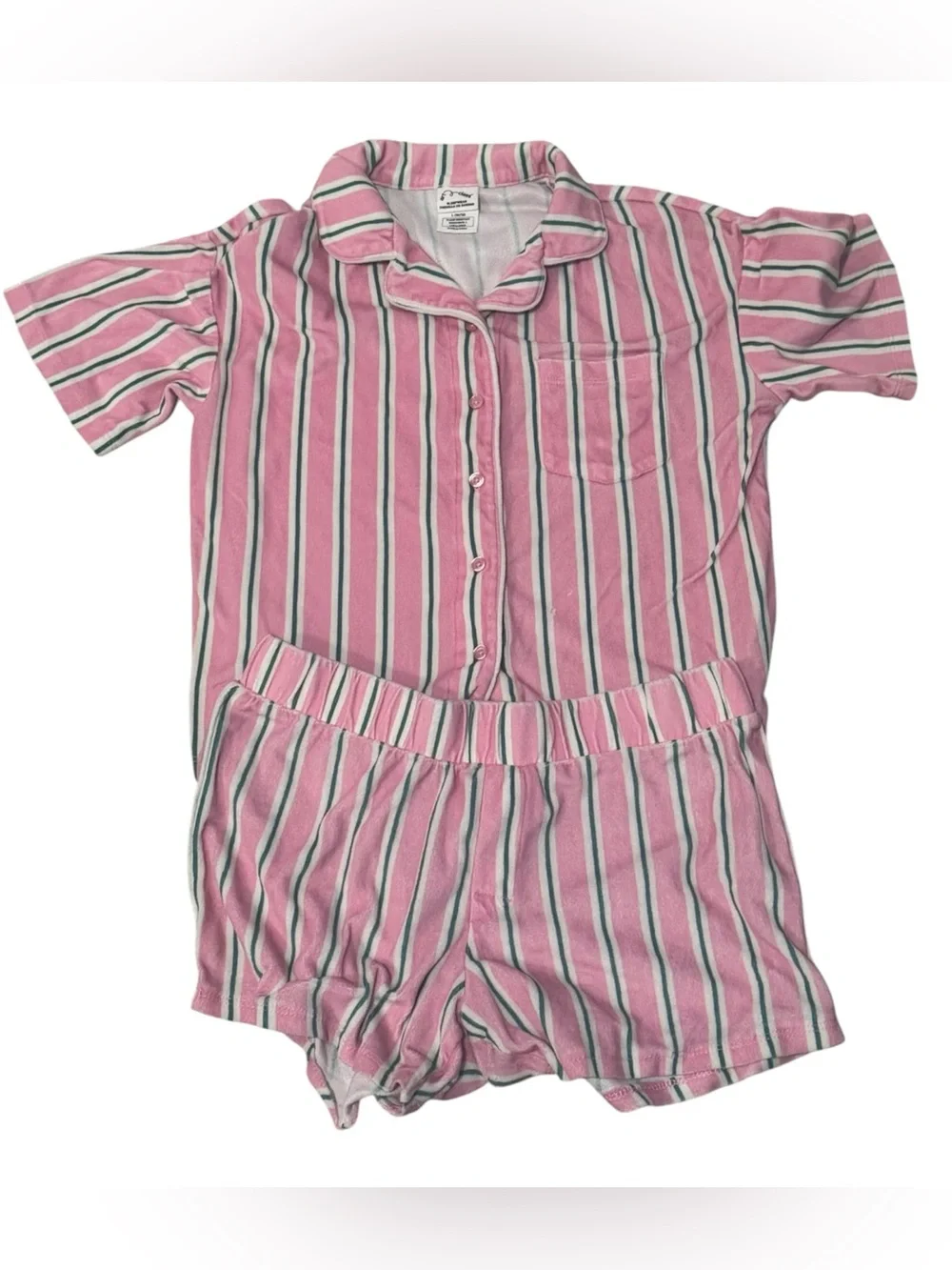 art class Pink, White & Green Striped Short Pajama Set